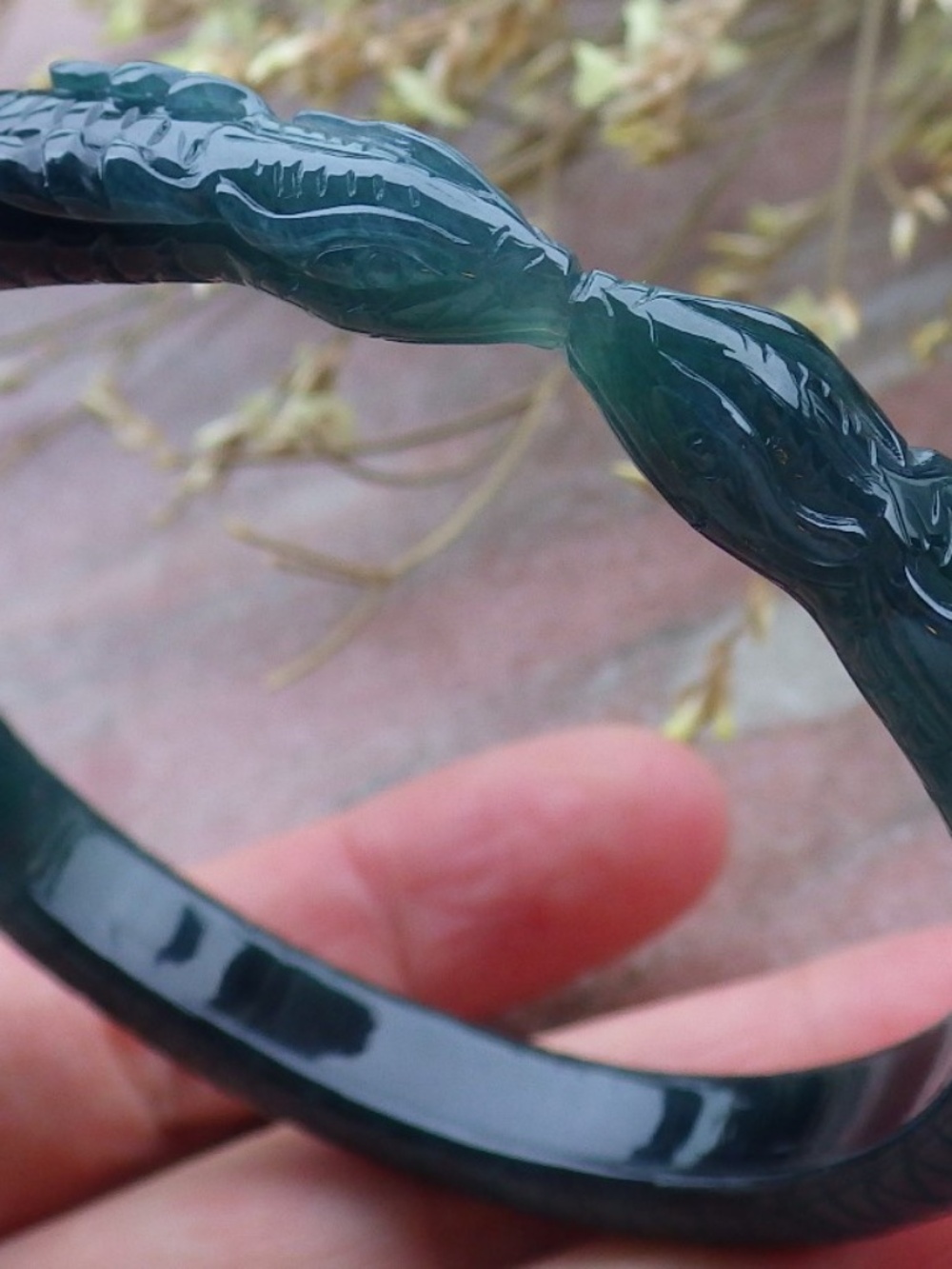 61mm Certified Natural A JADE Jadeite Round Circle Snake Bangle Bracelet